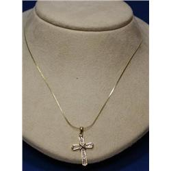 14K Gold Chain 10K Pendant Cross With Diamonds