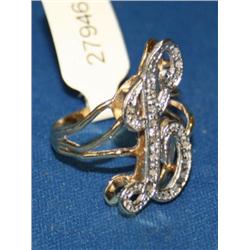 14K Ring  L Shaped With Diamonds
