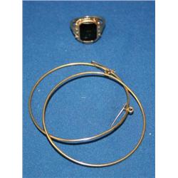 Vintage  Black Onyx Ring & Gold Hand Made Hoops