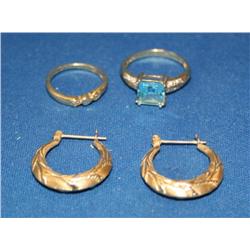 AAA Blue Topaz ,Diamond Ring & Earrings Hoops