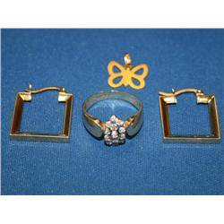 Diamonds Ladies Ring, Gold Earrings & Gold Pendant