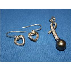 10mm Black Tahitian Pearl Pendant & Earrings