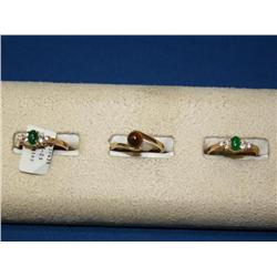 14kt Gold Vermeil Emerald Rings & Tiger Eye Ring