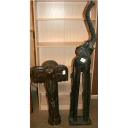 Lot of 2 Carved Wood Elephants