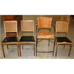 Lot of 3 Folding Chairs and 1 Wicker Stool