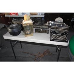 Table Lot Of Vintage Typewriters Lantern