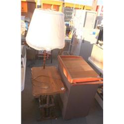 Book Table W/Lamp, Small Cabinet