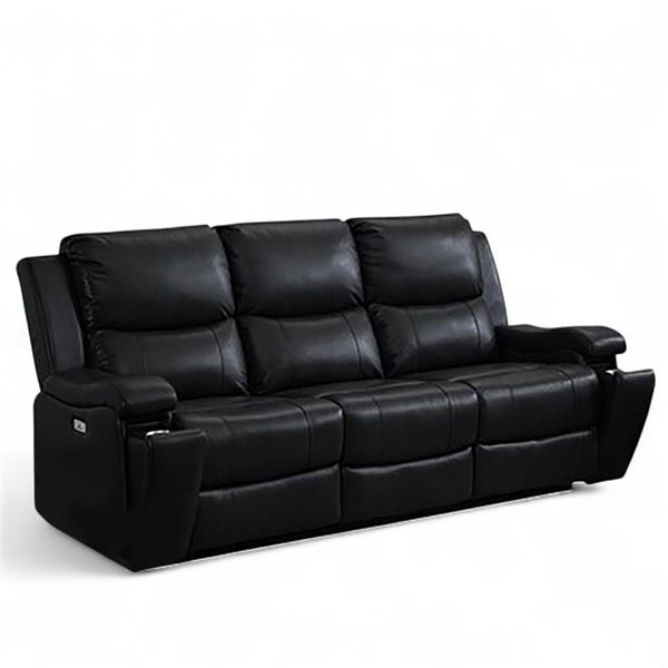 Power Recliner Leather Black Sofa w/ Cupholders - R.V. $2,999.99 (HS-60006A/P) - New in Box