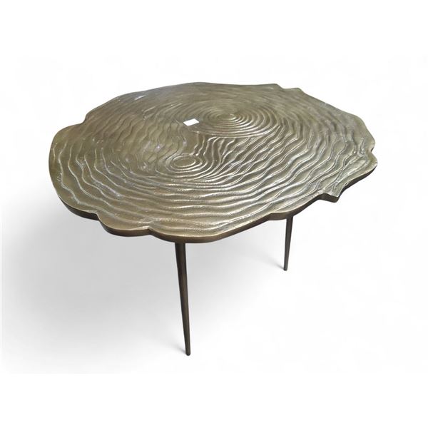 Woodgrain Decor Gold Metal Side Table - Approx. R.V. $250 (25 " x 27" x 20")