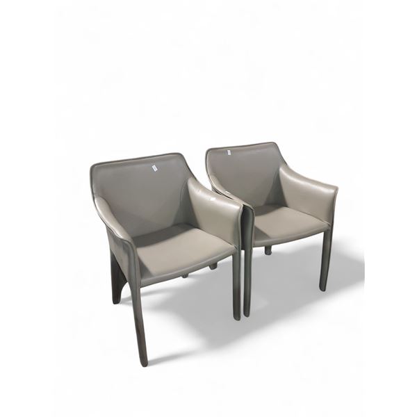 Pair of Root Taupe Faux Leather Dining Armchairs - Approx. Total R.V. $400