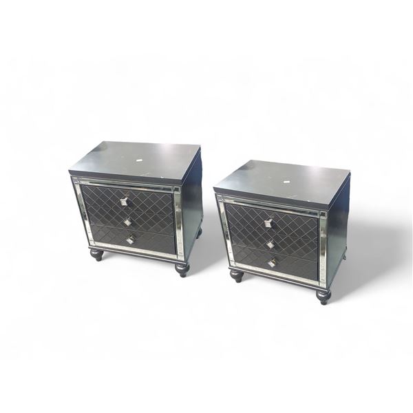 Titanic Furniture - Pair of Black Mirrored Nightstands Diamond Pattern, Approx. R.V. $369 each, Tota