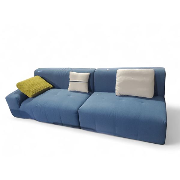 Contemporary Blue Fabric 3-Seater Sofa with Accent Cushions