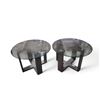 Image 1 : Group of 2 Glass/Smoke Brown Oak Corner Table Retail - $500