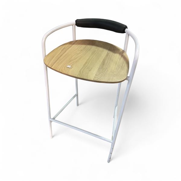 Modern White Metal Bar Stool with Wood Seat