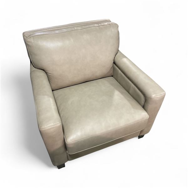 Light Taupe Leather Accent Chair with Nailhead Detailing