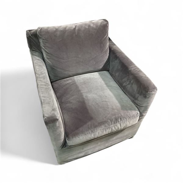 Grey Velvet Armchair with Skirted Base