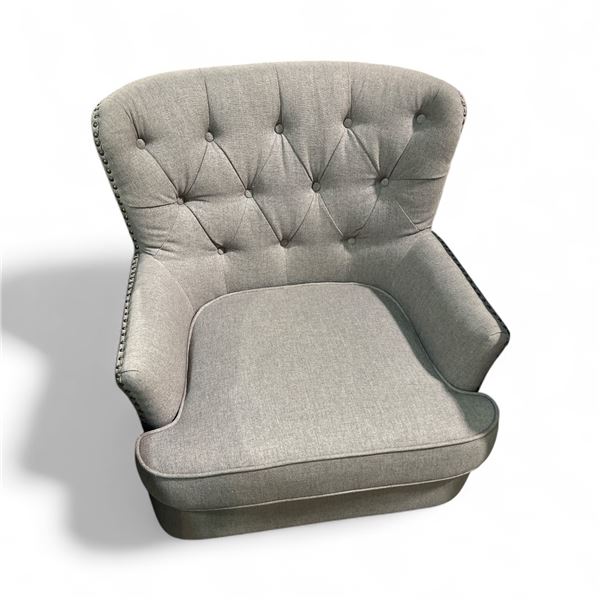Light Grey Tufted Armchair with Nailhead Trim – RV: $489 CAD