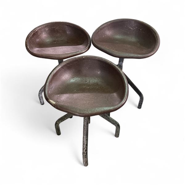 3 Vintage Iron Stools - Adjustable Height