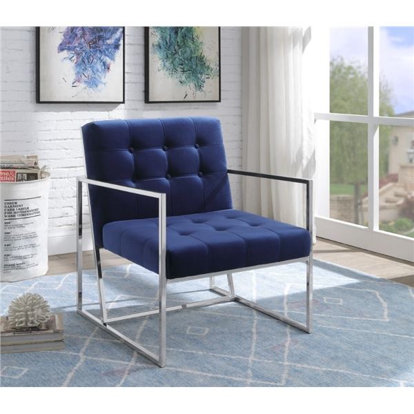 NEW - Delia Collection Chrome & Blue Accent Chair, R.V. $209 (4405NV)