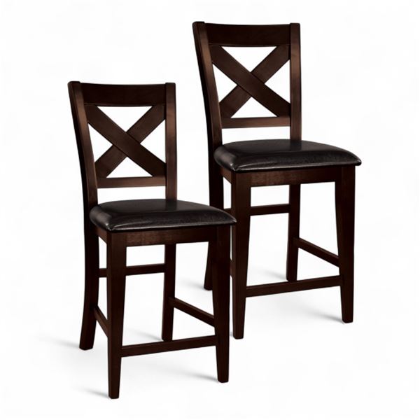 NEW -  Pair of Crown Point Collection Bistro Mango Veneer Counter Heigh Chairs (1372-24)