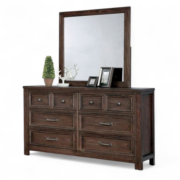 NEW -  Darcy Collection Dark Oak Dresser & Mirror - 58 x 17 x 35H Dresser (Total 2 Boxes - VF-1700-5