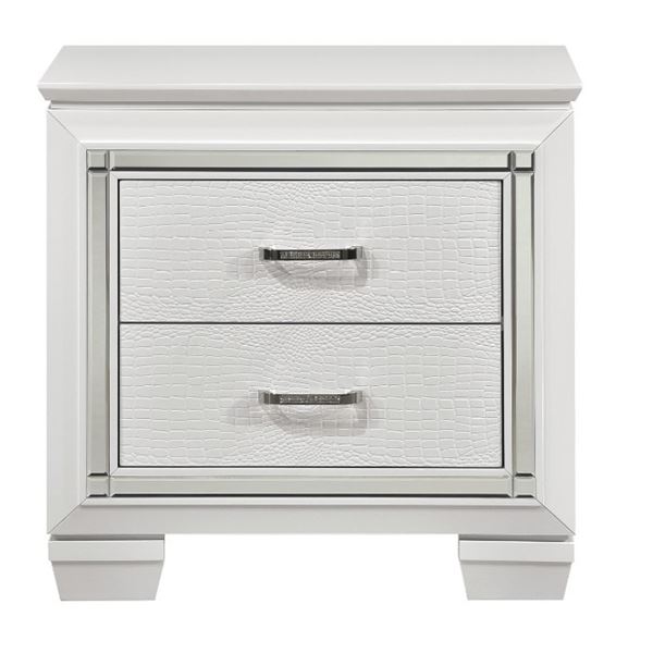 NEW  Allura Collection Textured LED White Nightstand (1916W-4)