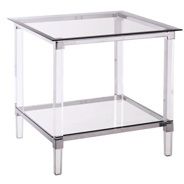 Homelegance Lyrica Clear Glass Square End Table with Acrylic Legs - RV: $799 CAD - H24" x 24" x 24" 