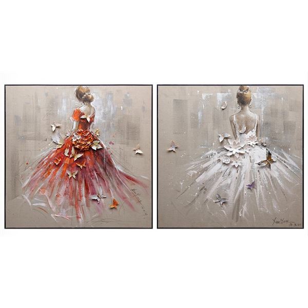 Set of 2 - Butterfly Ballet - Luxury Wall Art - 100 x 100 cm each (New in Box)