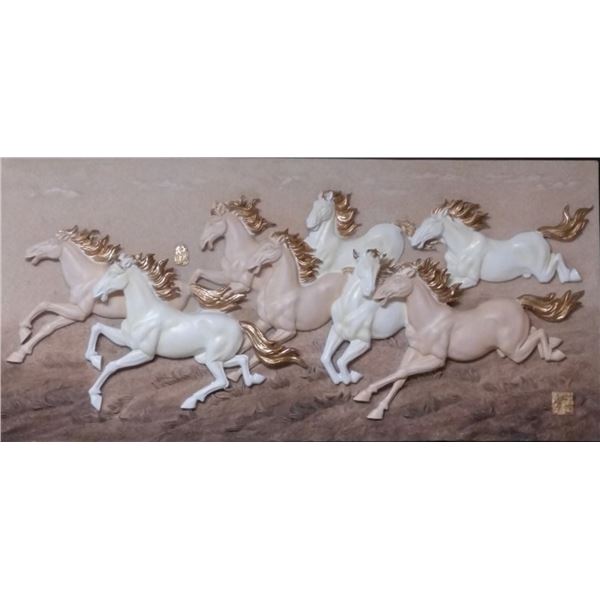 Galloping Horses - Fiber and Wood Mural with Frame - 60 x 120 cm (New in Box)