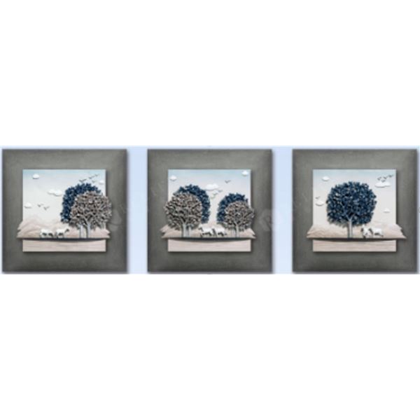 Light Clouds and Breeze (Silver) - Luxury Wall Art with frame - 60 x 60 cm x 3 panels (New in Box)