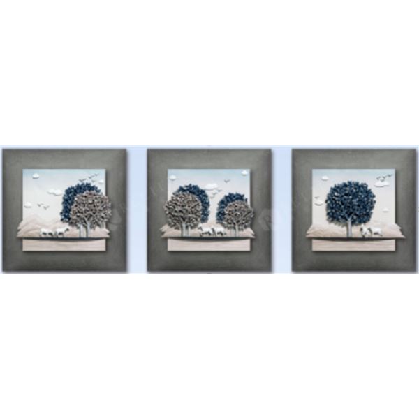 Light Clouds and Breeze (Silver) - Luxury Wall Art with frame - 60 x 60 cm x 3 panels (New in Box)