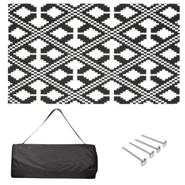 Group of 2 Amazon Basics Outdoor Mat - For RV, Camping, Patio - Carry Bag and Rug Stakes Included