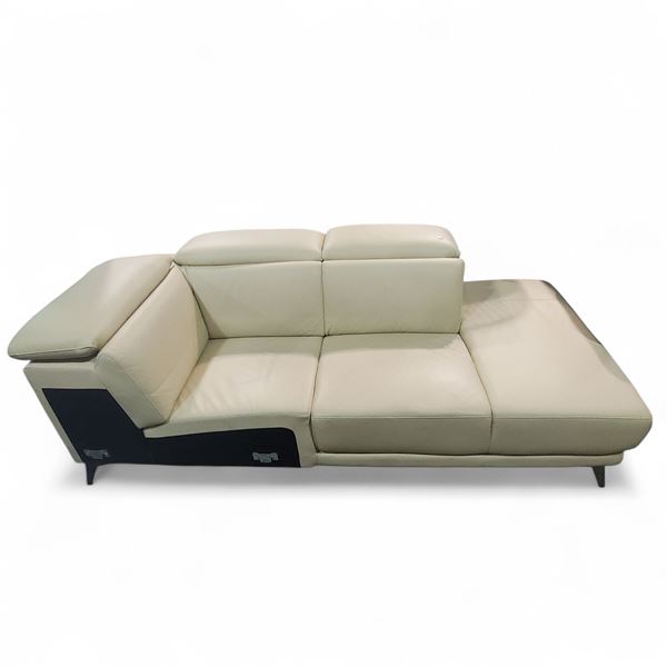Modern Leather Recliner Sofa - Cream Leather - Adjustable Headrest
