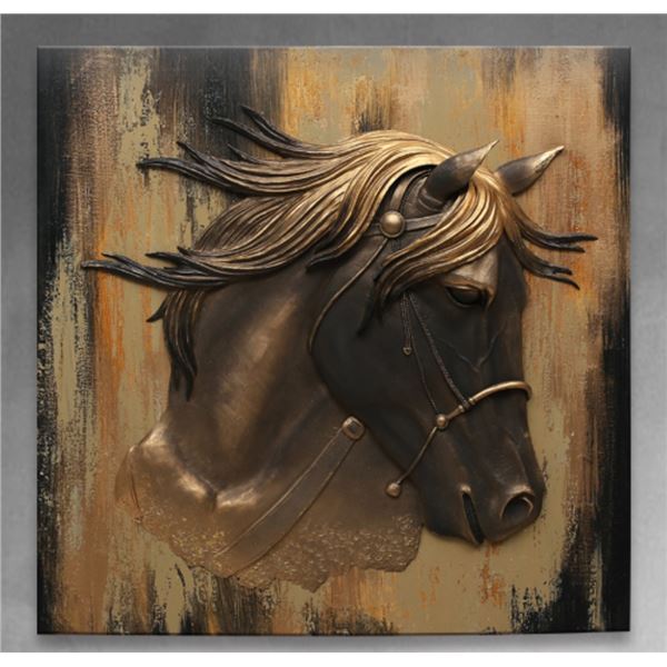 Golden Horse Head - Luxury Wall Art - 100 x 100 cm (New in Box)