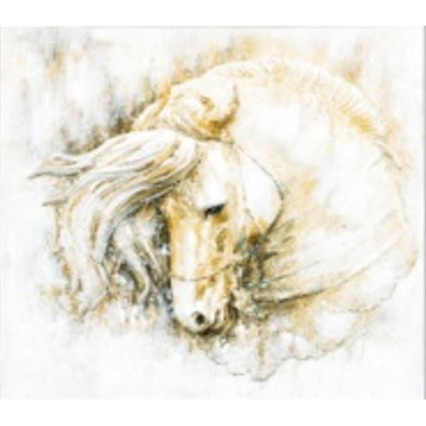 Pensive White Horse (Watercolor) - Luxury Wall Art - 100 x 100 cm (New in Box)