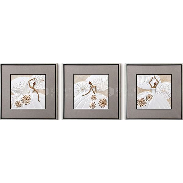 Fluttering Flower Dance (Gold) - Luxury Wall Art with frame - 65.5 x 65.5 cm x 3 panels  (New in Box