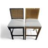 Image 1 : 2 Cane-Back Counter Stools with Upholstered Seats – Black and Natural Finish