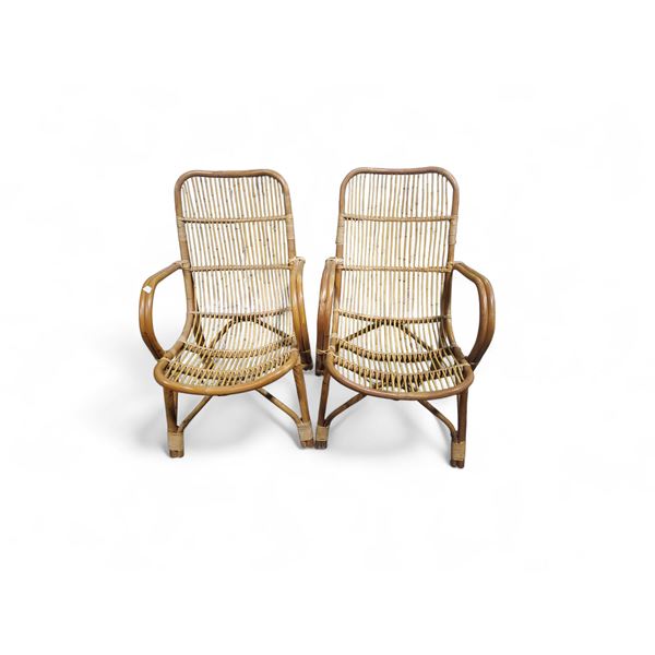 2 Pcs Vintage Rattan Armchairs - H"35"