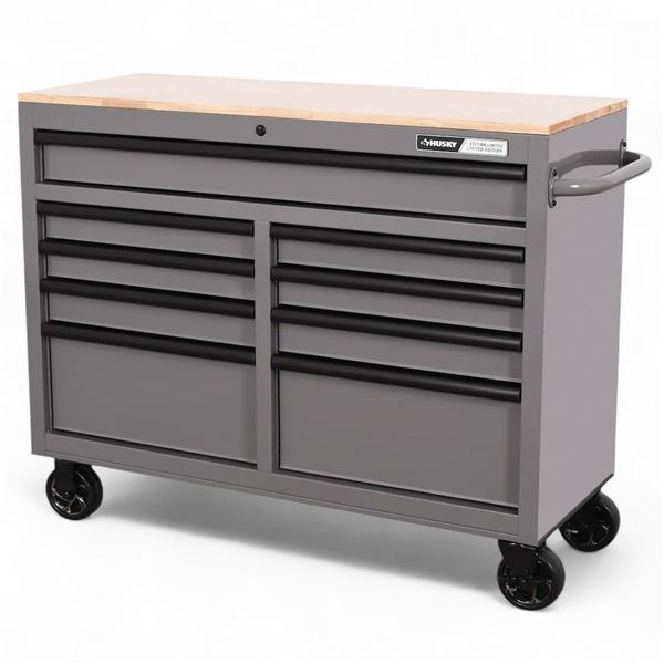 Husky 46 inch 9-Drawer Mobile Workbench with Soild Wood Top - RV: $499 CAD