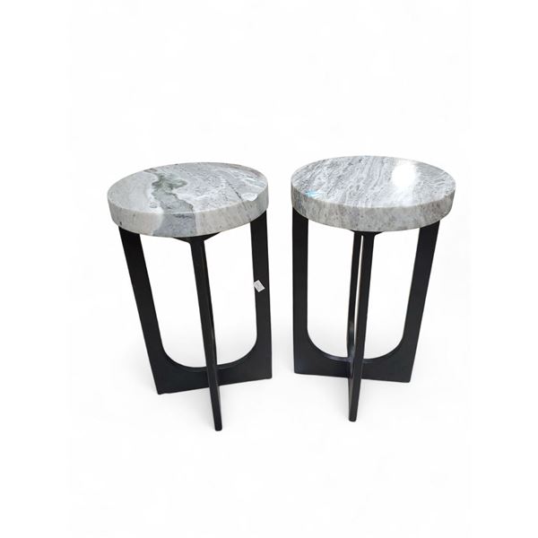 Pair of Marble Top Side Table - H24" x 13.5"