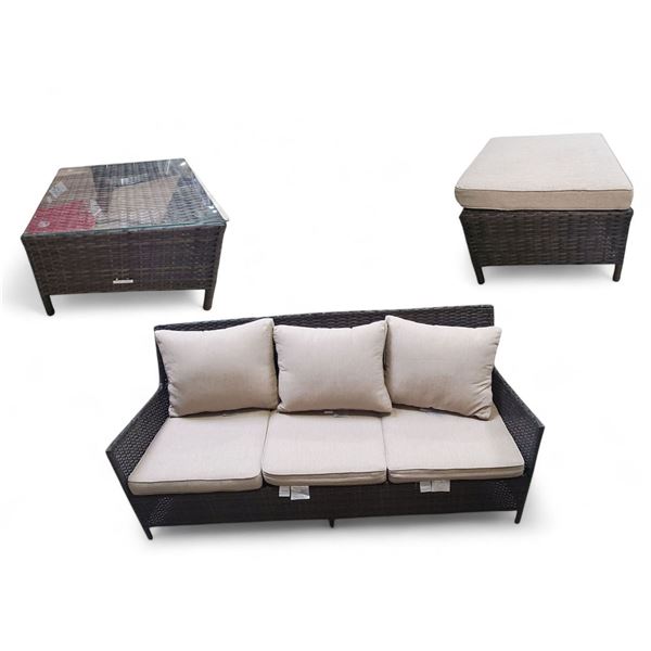 Hampton Bay 3 Pcs Patio Set - approx. H31" x W69" x D25" & H13" x 21.5 x 21.5" (MH-62812) - As Is