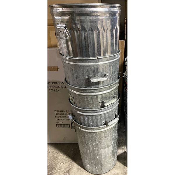 Group of 5 - Unbranded Metal Trash Cans