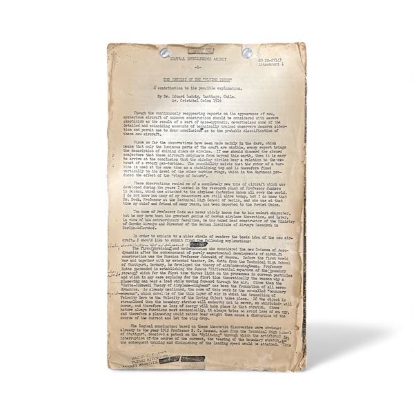 RARE OFFICIAL DOCUMENT: CIA "The Mystery of Flying Discs" 1916 - By Dr. Ludwig, Santiago Chile - 184