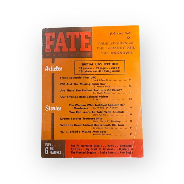 Fate Magazine: True Stories of The Strange & Unknown - (Feb 1962) - Vintage - In Protective Sleeve