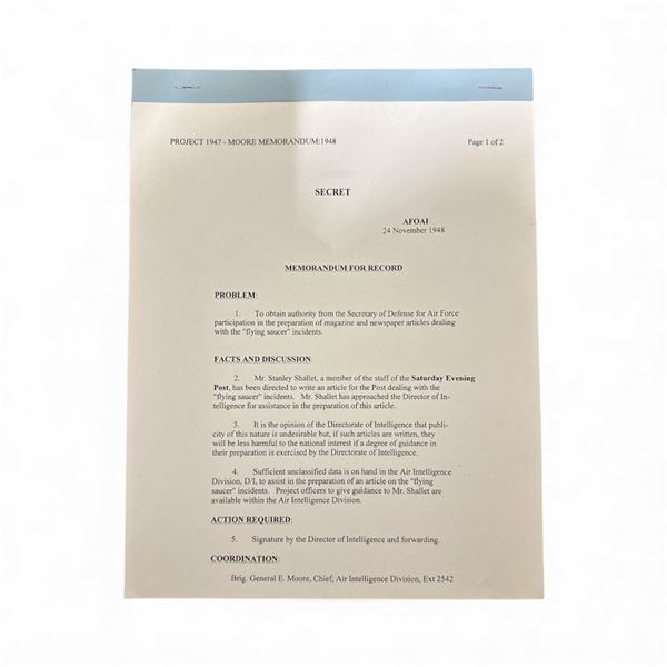 OFFICIAL DOCUMENT: Project 1947 - SECRET - Moore Memorandum: 1948