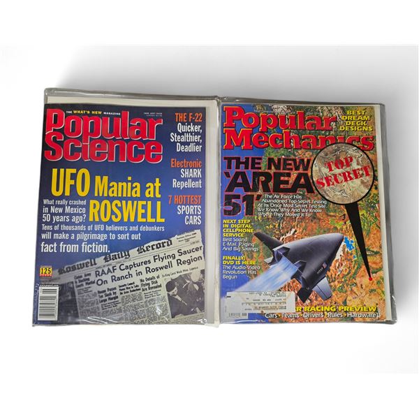 2 PC - Popular Mechanics Magazine: "The New Area 51" (1997) & "UFO Manioa At Rosewell" (1997)
