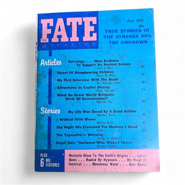 Fate Magazine: True Stories of The Strange & Unknown - (July 1961) - Vintage - In Protective Sleeve