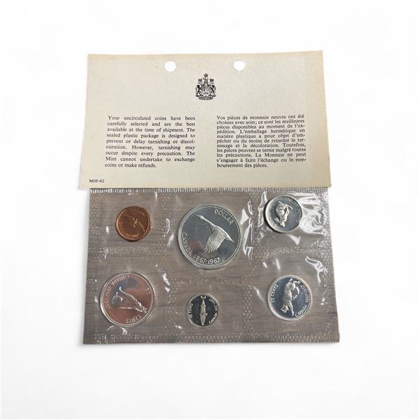 1967  Canada Centennial Proof - Like Coin Set - $1, 50¢, 25¢, 10¢, and 5¢ are  80% Silver - Uncircul