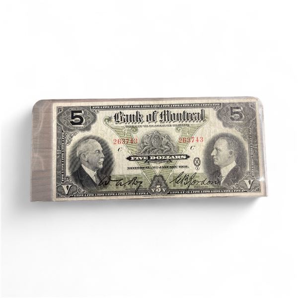 1931 Bank of Montreal Five Dollar Large Format Bank Note - C Serial Number