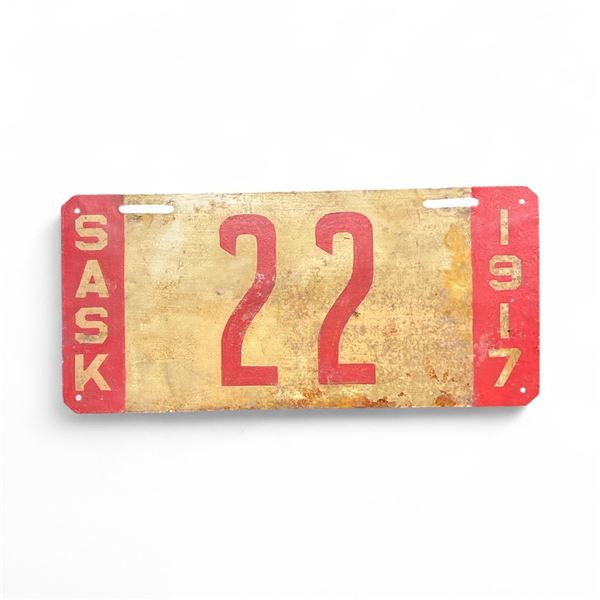 1917 Saskatchewan 2 Digit Single License Plate - #22
